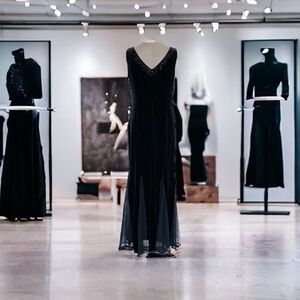 JESSICA HOWARD Womens Dress 12 Black Velvet Beaded Embroidered Maxi Evening EXC